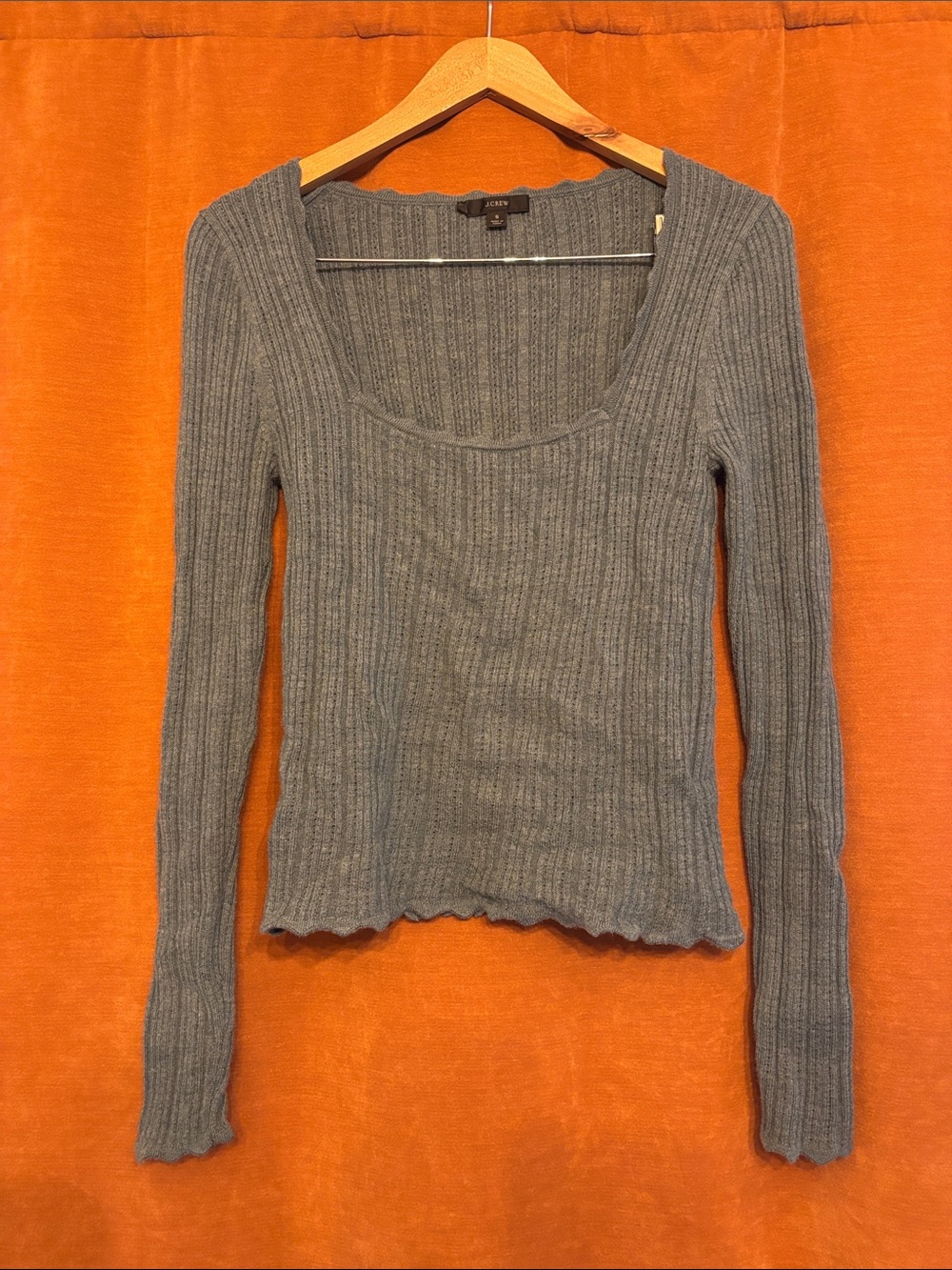 J. Crew Gray Ribbed Scoop Long Sleeve Top